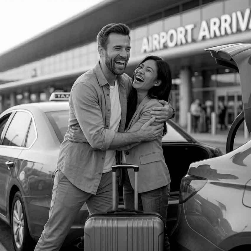 Happy couple reunited on a K-1 Visa