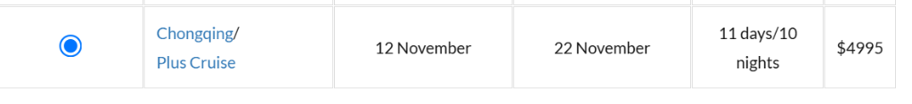 Chongqing singles tour schedule and package details - November 12 to November 22