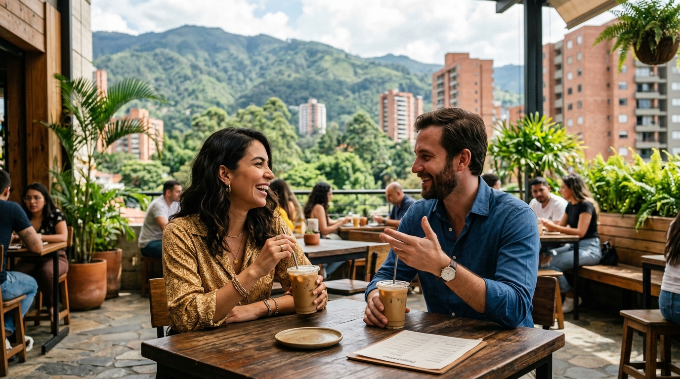 Dating in Medellin safely over coffee in El Poblado terrace