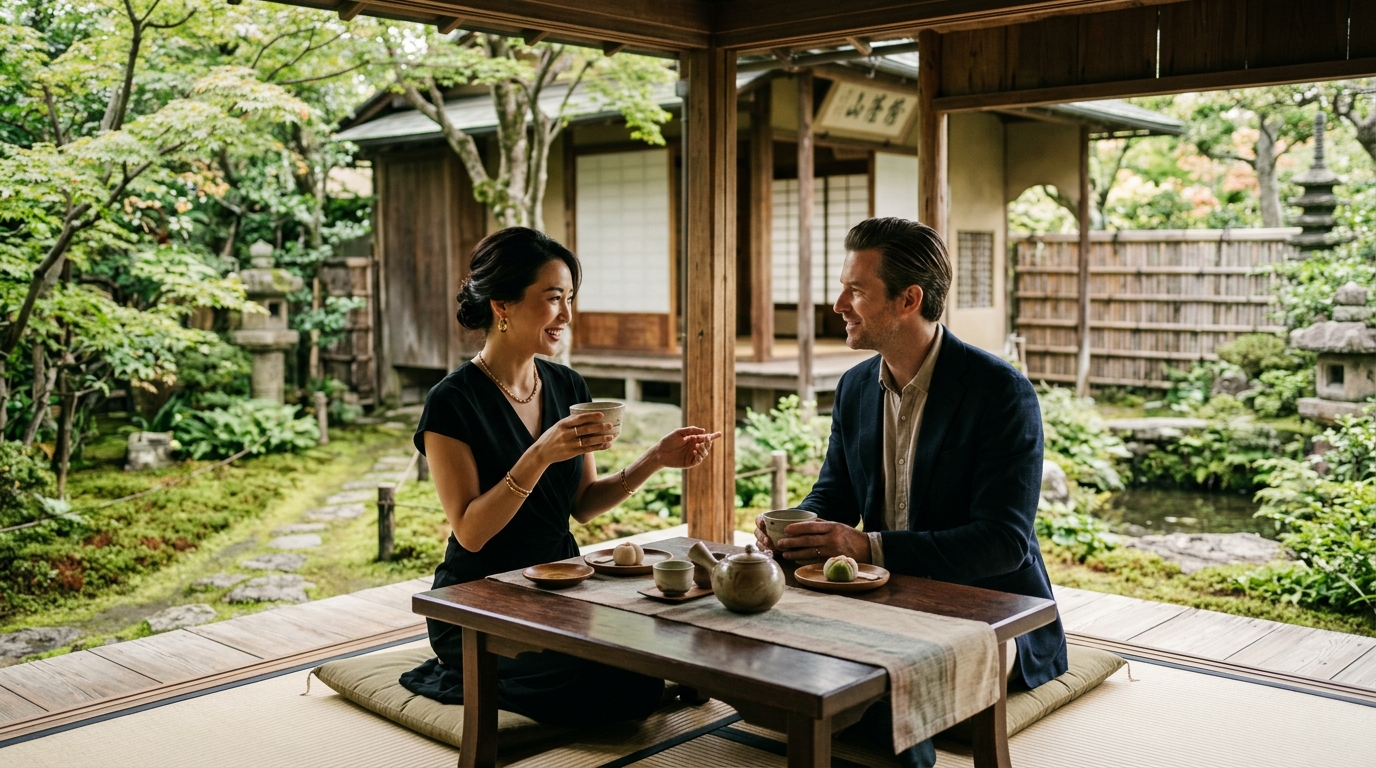 Traditional Japanese Garden Tea House Date in Kyoto Japan