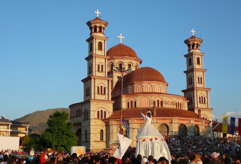 Resurrection of Christ Cathedral in Korce Albania during traditional cultural celebration