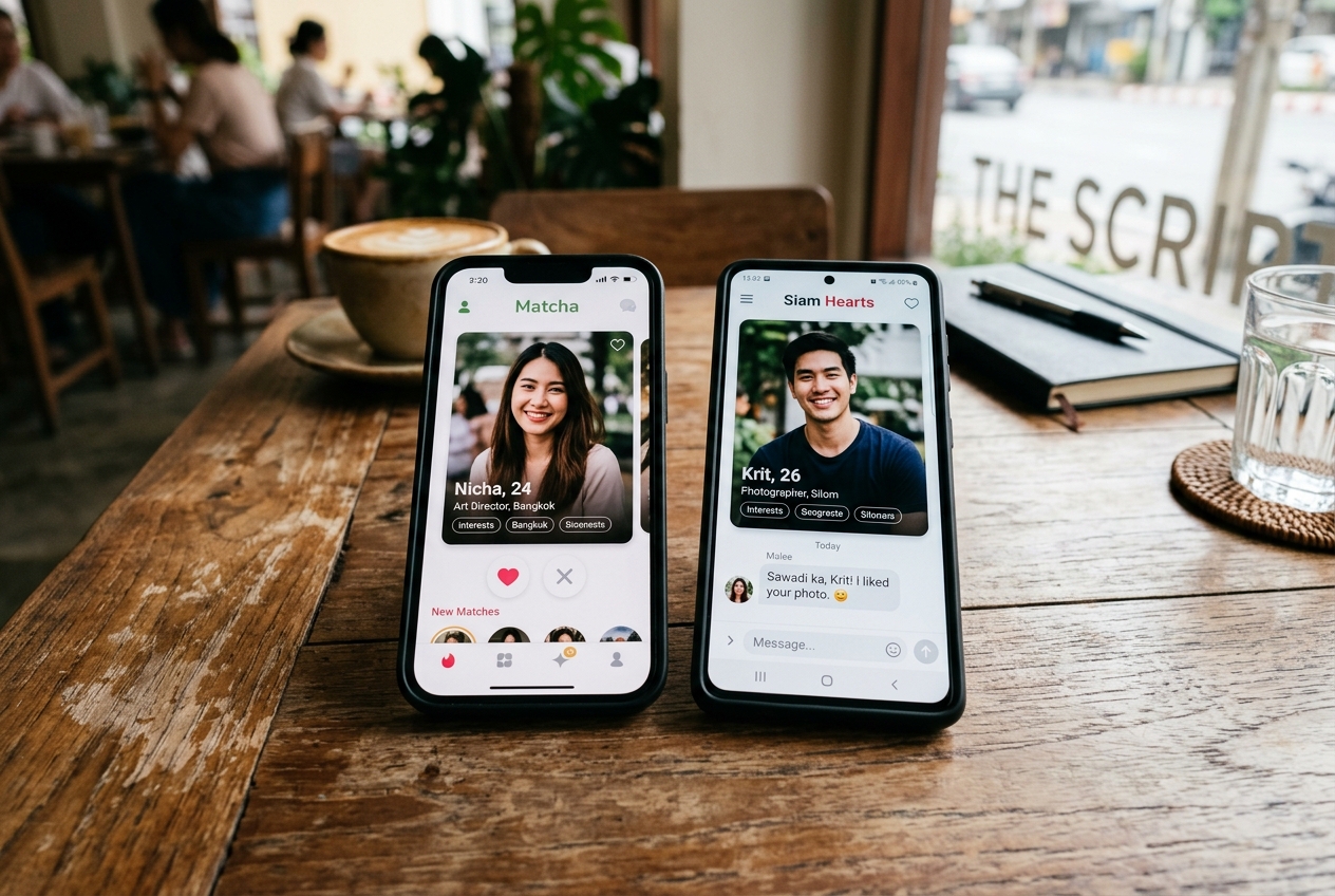 ThaiCupid and ThaiFriendly mobile dating apps tested on smartphones side-by-side in Bangkok
