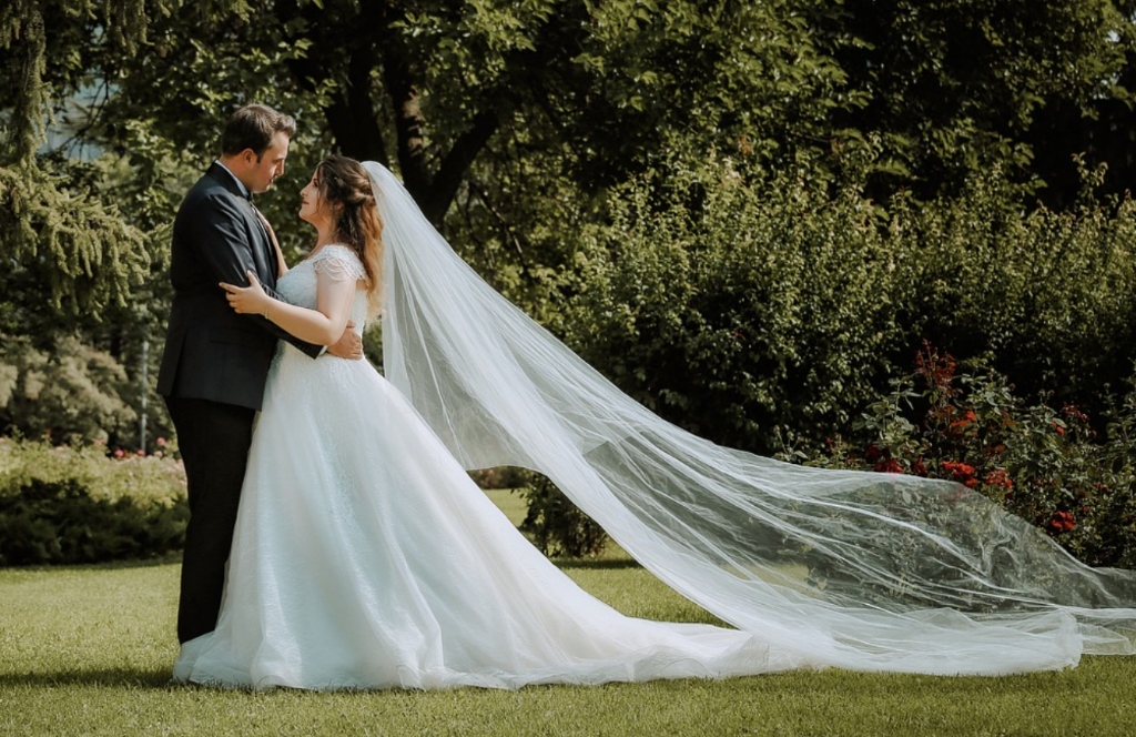 Traditional Ukrainian bride with delicate veil and bridal elegance